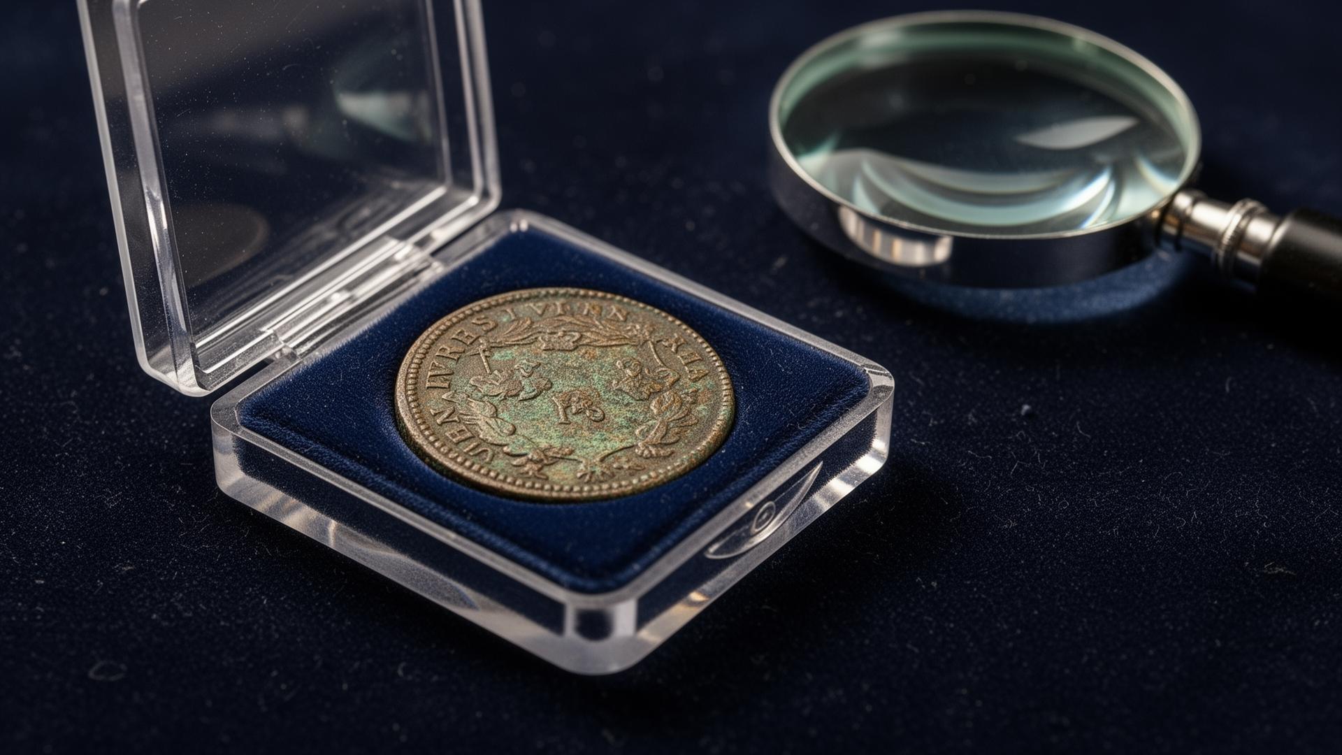 Professional coin grading with magnification showing details on rare US coins